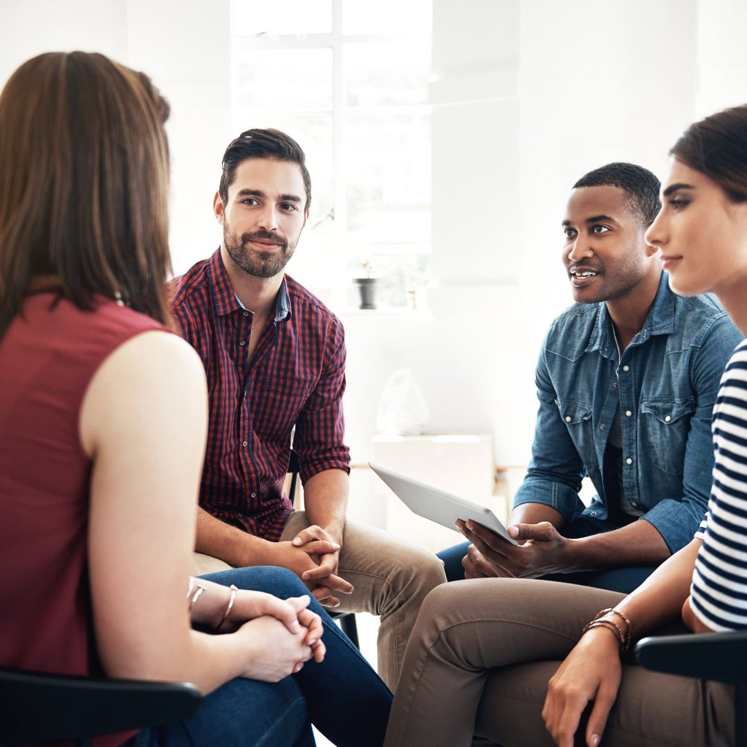 a team having a conversation